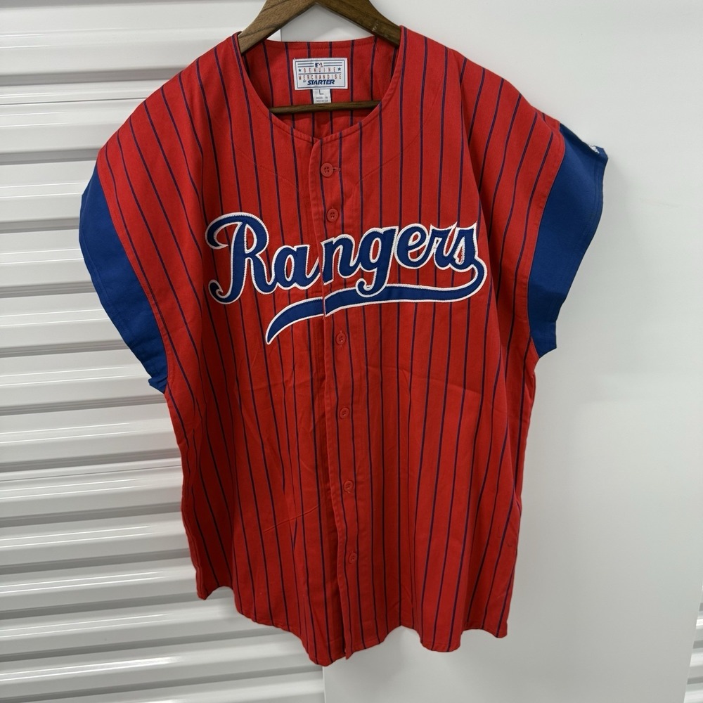 Vintage Starter Texas Rangers Jersey Red Pinstripe MLB Button Up Size L
